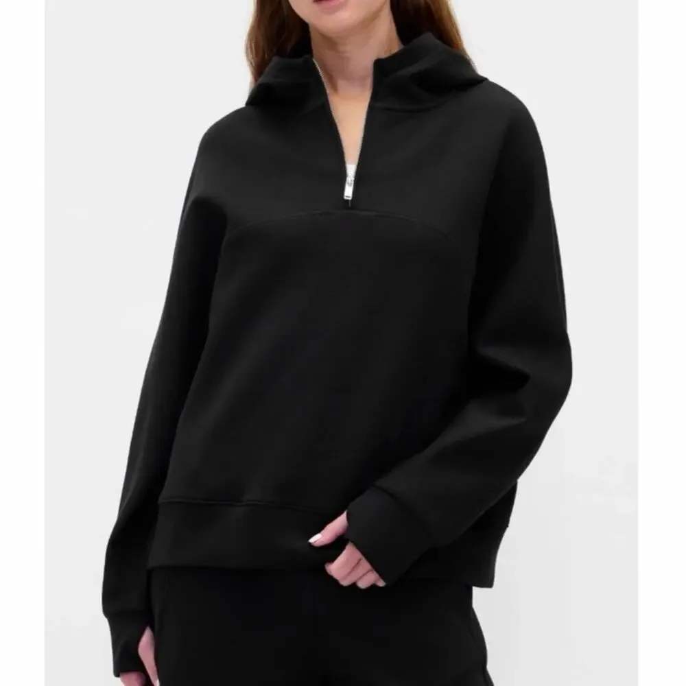 GapFit Scuba Half Zip Hoodie Womens L True Black NWT $89.95 Oversized Boxy